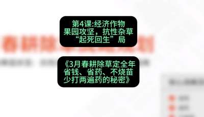 第4节：经济作物果园攻坚，抗性杂草&ldquo;起死回生&rdquo;局，课程：《3月春耕除草定全年：省钱、省药、不烧苗、少打两遍药的秘密》